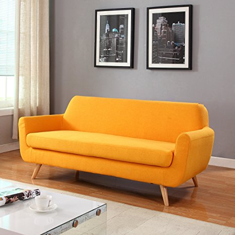 Divano Roma Furniture Mid Century Linen Fabric Sofa, Yellow