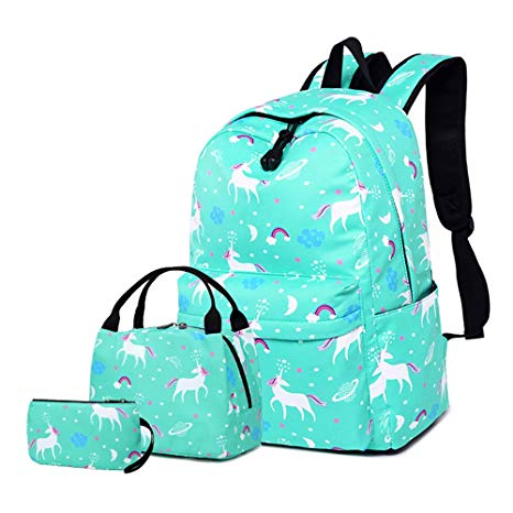 School Backpack for Teens Lightweight Boys Girls Bookbags School Bags Cute Backpacks with Lunch Box (07 Blue/Unicorn)