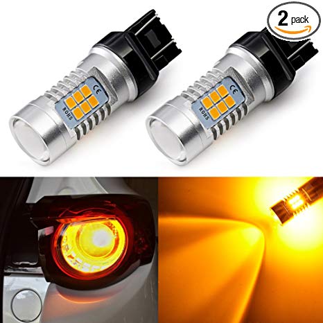 ENDPAGE 7443 7440 992 T20 LED Bulb 2-pack, Amber Yellow, Extremely Bright, 21-SMD with Projector Lens, 12-24V, Works as Turn Signal Blinker Lights