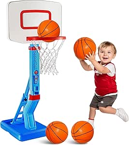 Play22 Toddler Basketball Hoop Indoor for Kids - Height Adjustable Baby Basketball Hoop Set, 4 Balls & Pump, Boys & Girls Toddler Outdoor Toys for Ages 3-5, Outside Toys for Toddlers