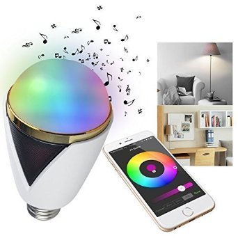 ieGeek Bluetooth 4.0 [Dual Mode] Smart LED Light Bulb with Speaker, Smartphone Remote Multicolor Changing E27 Lamp SoundBox, Support iPhone / iPad / iWatch / Android Phone / Tablet - White & Black