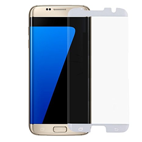 Fone-Stuff Galaxy S7 Edge Case Friendly Screen Protector [0.26mm] [ Non-Full Screen 3D, Genuine Tempered Glass Extra Strong 9H Curved Ultra-Thin, Ultra-Clear, Guard Cover Film - White