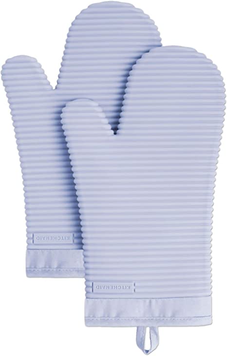 KitchenAid Ribbed Soft Silicone Oven Mitt Set, Lavender Cream 2 Count