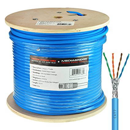 Mediabridge Solid Copper Cat7 Ethernet Cable (500 Feet, Blue) - Low-Smoke Zero Halogen Jacket (Part# C7-500-BLUE )