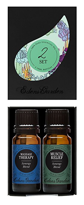 Massage Therapy + Muscle Relief Value Pack 100% Pure Therapeutic Grade Essential Oil by Edens Garden- 2 Set 10 ml