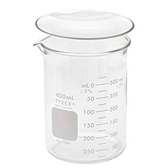 Corning Pyrex 1000-400, 400ml Low Form Griffin Beaker with Optional Pyrex 90mm Watch Glass