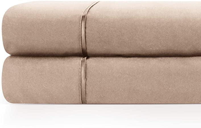 Zen Home Luxury Flat Sheet (2-Pack) - 1500 Series Luxury Brushed Microfiber w/ Bamboo Blend Treatment - Eco-friendly, Hypoallergenic and Wrinkle Resistant  - Queen - Taupe