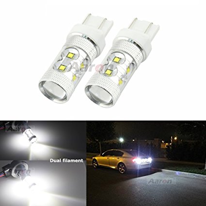 2PCS Aaron 6000K White 60W 7443 7440 T20 XB-D CREE LED Bulbs Super Bright for Brake Tail Backup Reverse Lights