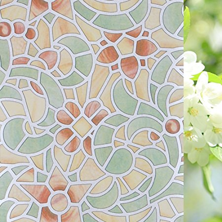 BTclassics Privacy Window Film Decorative Frosted Static Cling Glass Film Stained Glass Window Film for Home Bathroom Living Room 78.74Inch (35.4 in x 78.7 in)