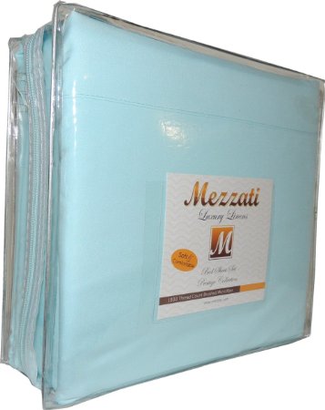 Mezzati 1800 Thread Count Prestige Collection Luxury Bed Sheet Set, Brushed Microfiber, Deep Pocket, Wrinkle Resistant, Queen Size, Light Blue
