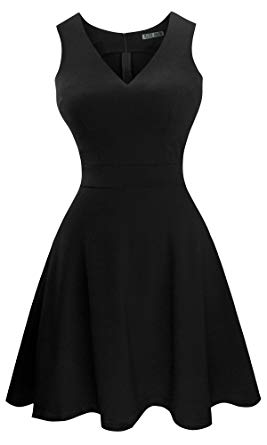 Sylvestidoso Women's A-Line Sleeveless V-Neck Pleated Little Cocktail Party Dress