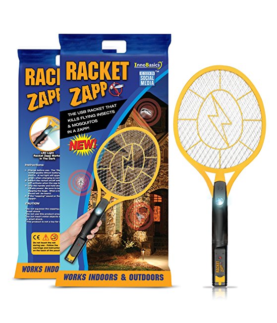 InnoBasics Racket Zapp Bug Zapper (3000 Volts) Electric Mesh Mosquito, Insect and Fly Swatter | LED Light, USB Rechargeable | Indoor, Outdoor Use | Pet and Touch-Safe