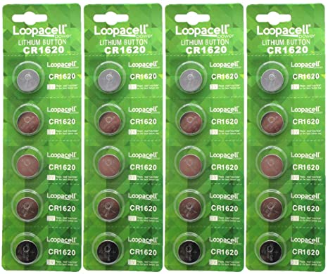 20 x Loopacell Lithium Battery CR1620 1620 Button Cells, Pack of 5 Batteries x 4