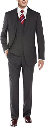 Salvatore Exte Men's Vested 2 Button Suit 3 Piece Blazer Vest Flat Front Pants