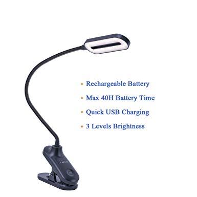 Rechargeable Reading Light for Book/Desk/Bedside/Computers,3-Level Brightness Soft Light Eye Care, Up to 40 Battery Hours Reading in Bed/Night, Clip on Battery Desk Lights