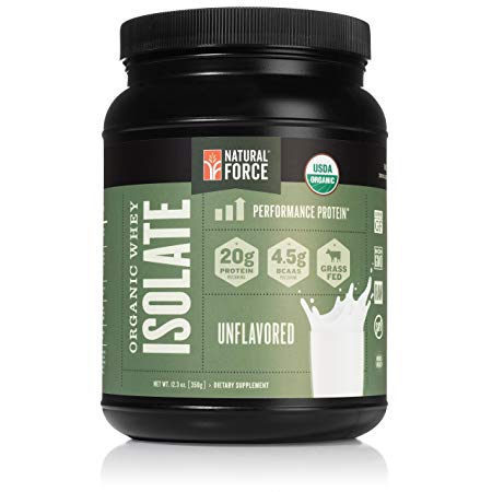 Organic Whey Protein Isolate Powder Unflavored, Best Grass Fed Whey Protein Powder for Men and Women*, No Sugar and Non GMO, Made and Sourced in The U.S.A. by Natural Force, 12.3 Ounce