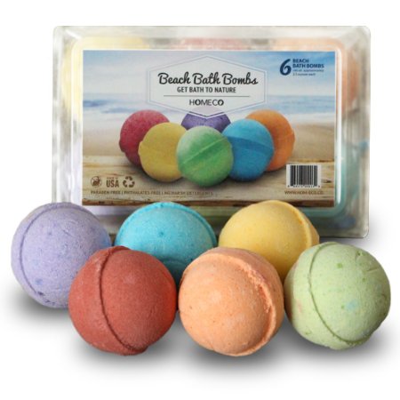 Bath Bombs Gift Set of 6 Beach Scents Paraben Free Phthalates Free All Natural Essential Oils Cocoa Butter Fizzies Melts