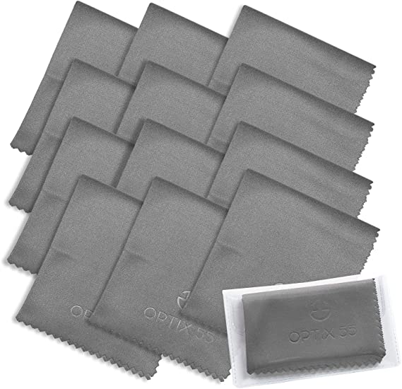 Microfiber Cleaning Cloths (6"x7") 12 Pack in Individual Vinyl Pouch | Glasses Cleaning Cloth for Eyeglasses, Phone, Screens, Electronics, Camera Lens Cleaner (Grey)