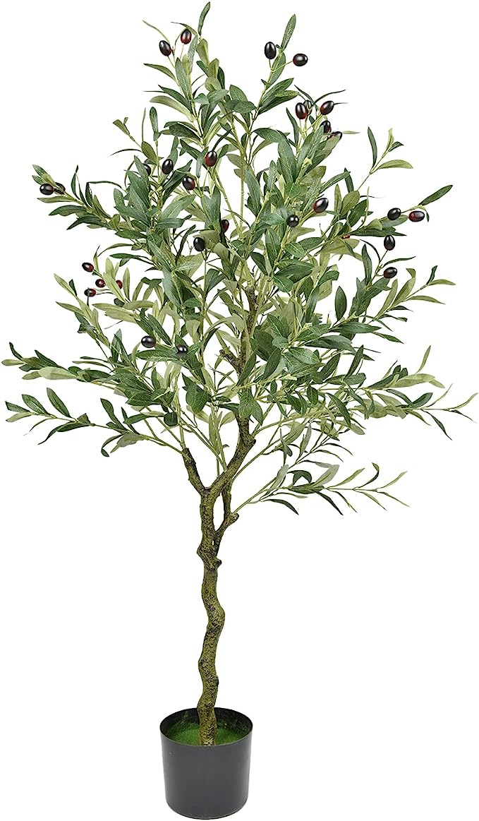 Artiflr 4 Feet Artificial Olive Tree in Pot Artificial Silk Tree Olive Plant Fake Plant for Home House Indoor Outdoor Decor