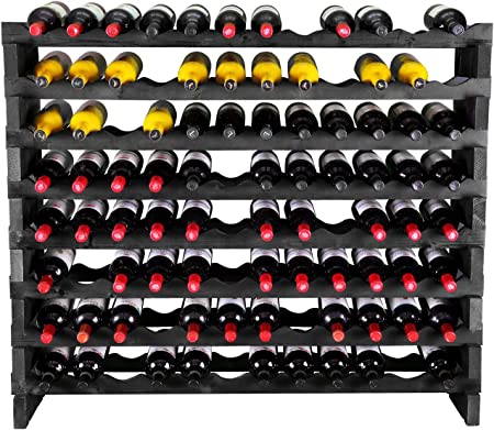 Stackable Modular Wine Rack Wine Storage Rack Wine Holder Display Shelves for Wine Cellar or Basement , Freestanding Wine Rack Thick Wood Wobble-Free (Black, 12 X 8 Rows (96 Slots))