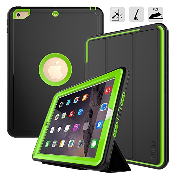 New iPad 9.7 2017/2018 case - DUNNO Three Layer Heavy Duty Full Body Protective Stand Case for Apple iPad 9.7 inch 2017/2018 Model(A1893/A1954/A1822/A1823) (Black Green)