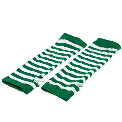 St Patricks Day Green and White Striped Pair of Arm Warmers