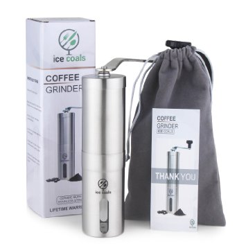 Coffee grinder manual burr grinder mill espresso grinder - portable coffee bean grinder with adjustable ceramic burr - Aeropress  Espresso compatible  TRAVEL POUCH BONUS