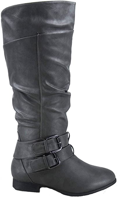 Top Moda Coco-20 Women's Fashion Round Toe Low Heel Knee High Zipper Riding Boot Shoes