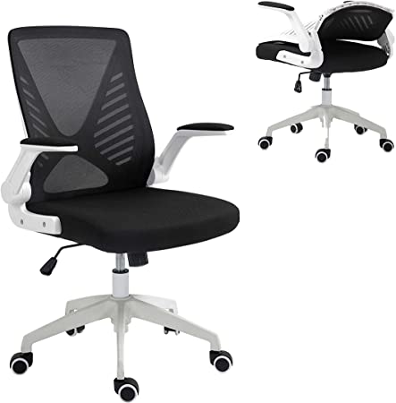 Ergonomic Office Chair, Home Office Desk Chairs, Mid-Back Computer Mesh Chair with Lumbar Support and Flip-up Arms, Swivel Task Chair