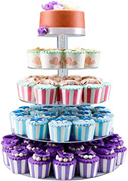 Cupcake Stand and Cake Stand - 5 Tier Round Acrylic Cake Cupcake Stands Tower Display Tree for Wedding Birthday Treat Parties - Clear - Large - Multi Baking Cups DYCacrlic