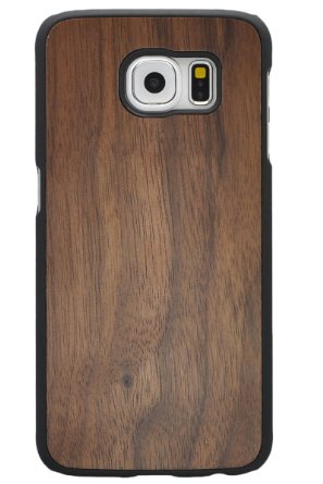 XIKEZAN Samsung Galaxy S6 Case Unique Real Handmade Natural Wood Backplate and Hard PC Hybrid Snap On Cover Case Walnut Wood