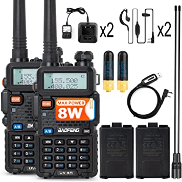 BaoFeng Radio UV-5R 8W 2Pack Handheld Ham Radios (VHF & UHF) with High Gain Antenna and Programming Cable (2Pack)