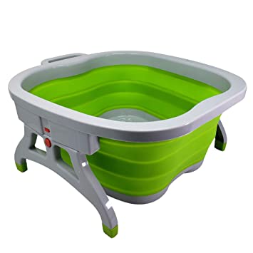 Large Foot Soaking Tub, bucket for feet, foot bath, foot tub, for at Home Spa Pedicures. Plastic/Rubber Foldable Bucket For Soaking Feet to Apply Callus Remover, or Use Pumice Stone (Green)