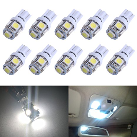 ENDPAGE 10x 194 168 2825 W5W T10 5-SMD White LED Light Bulbs Replacement for Interior Dome Map Dashboard Lights Trunk Lamp and Exterior License Plate Side Marker Parking Lights Fit RV Camper Van Truck