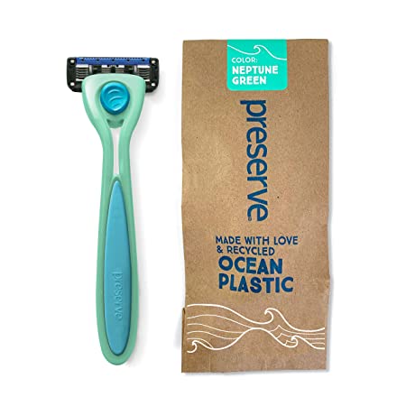 Preserve POPi Shave 5 Razor System Made with recycled Ocean Plastic, Neptune Green
