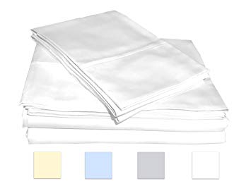 SanCozy 400 Thread Count Sheet Set, 4 Piece set, 100% Premium Cotton, Queen size,White,Sateen Weave Bedsheet, Breathable, Fits up to 18 inches deep mattresses by