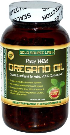 100% Pure Wild Oregano Oil - 120 Liquid Veggie Capsules - Standardized Extract with 32 mg of Carvacrol (over 70%), by Gold Source Labs