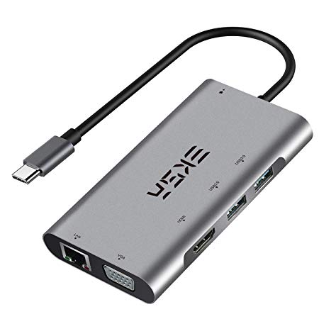 USB C Hub,EKSA Type-C Adapter 6 in 1 USB-C Dock with 4K HDMI Output, 1080P VGA, RJ45 Gigabit Ethernet,PD Charging, 2 USB 3.0 Ports for MacBook,Google Chromebook, Surface Book and More Type-C Devices