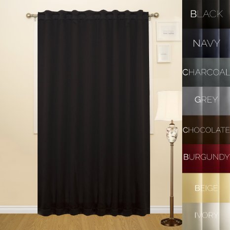 Prestige Home Fashion Wide Width Thermal Insulated Blackout Curtain - Back Tab / Rod Pocket - Black - 76"W x 84"L, 1 Panel