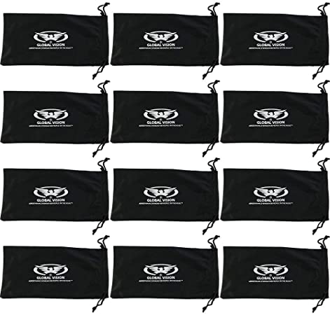 Twelve Large Black Micro-Fiber Bags Sunglasses Goggles Cell Phone Carrying Pouch Case Sleeve