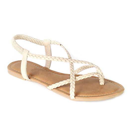 ANNA Women's Braided Strappy Flat Y-Strap Flip Flop Sandal