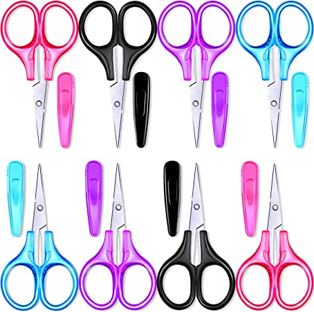 8 Pcs Detail Mini Craft Scissors Set Stainless Steel Scissors with Protective Cover Straight Tip Sewing Small Scissors for Christmas Crafting, Facial Hair Trimming, Travel, School and DIY Projects