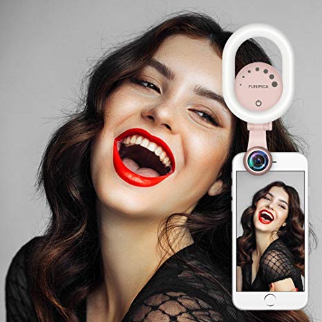 Evershop Selfie Light for iPhone with 120°Wide Angle Lens, Clip-on Rechargeable LED Ring Light for Samsung,HTC,iPad and all other Android/IOS/WP8 Smartphones and Laptops (Pink)