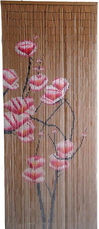 Bamboo Curtain pink flowers scene