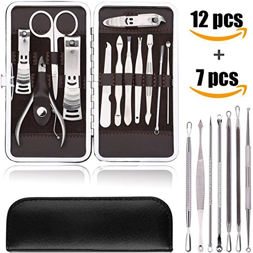 19 Pieces Manicure Set - Stainless Steel Nail Clippers Professional Grooming Kit for Man Woman (19Pcs)