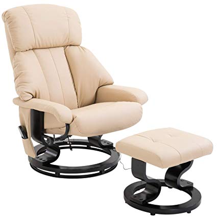 Homcom Luxury Fuax leather Chair Recliner Electric Massage Chair Sofa 10 Massager Heat with Foot Stool Cream