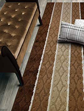 Custom Size Damask Hallway Runner Rug Non-Slip (Slip Resistant) Rubber Back, Anti-Bacterial, 26 Inch Wide x Your Choice of Length Size Many Color Options, Emerald Collection, Brown, 26 Inch X 25 feet