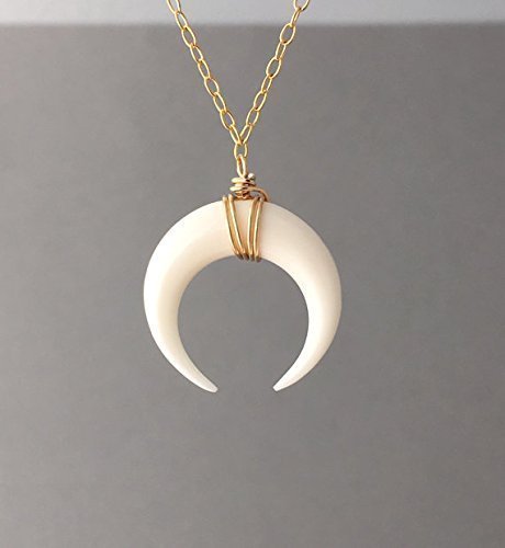 SMALL White Bone Double Horn Gold Necklace // Crescent Moon also in Sterling Silver and 14k Rose Gold Fill