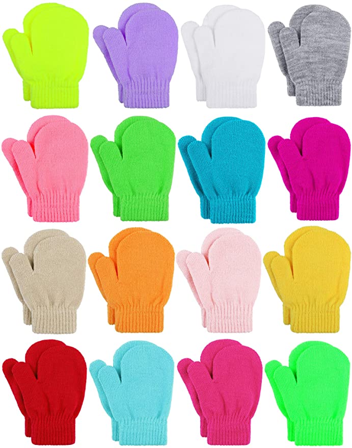 Cooraby 16 Pairs Toddler Gloves Magic Stretch Winter Mittens Soft Warm Unisex Baby Knitted Gloves