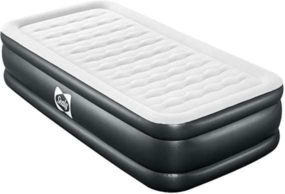 Sealy 94053E-BW Tritech Internal I-Beam 18 Inch High Single Person Inflatable Mattress Twin Airbed w/ Built-in Pump, Storage Bag, and Repair Patch